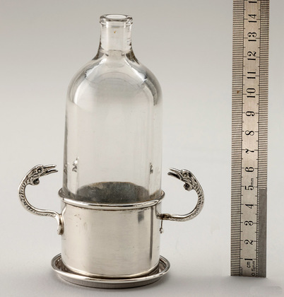 Antique Scottish Silver Traprain Treasure Bottle Stand, with Original Glass Oil Bottle - George Edward & Sons
